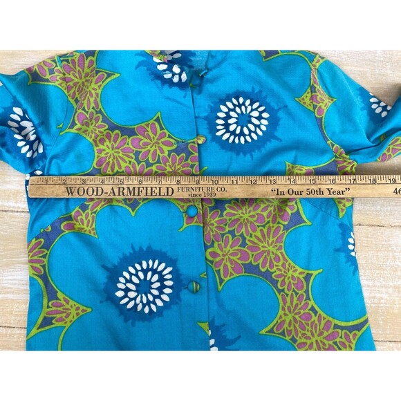 Vintage Paradise Hawaii Hawaiian Jacket Top Honolulu Blue Floral Women's Sz 10 - Picture 5 of 7